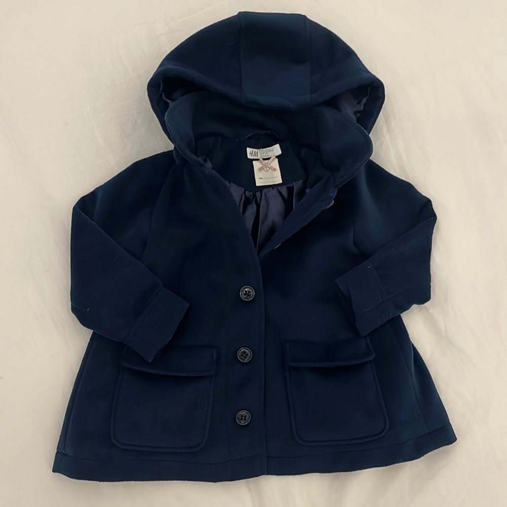 H&M Toddler Girls US2-3 Navy Hooded Dress Coat